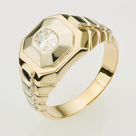 Кольцо печатка из комбинированного золота 585 пробы c 1 бриллиантом 132812 фото 1
