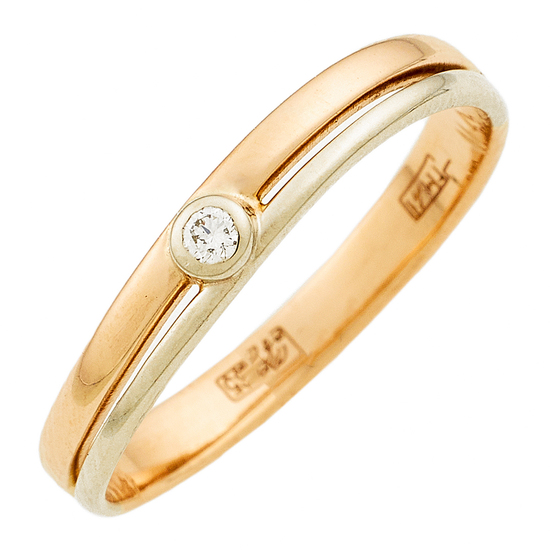 Кольцо из комбинированного золота 585 пробы c 1 бриллиантом, Л12079918 за 10500