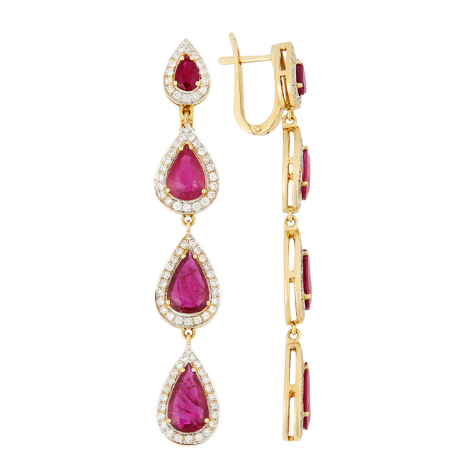 Серьги из золота 750 пробы с рубинами и бриллиантами, Л 1910 7479 за 390000