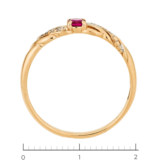 Кольцо из красного золота 585 пробы c 8 бриллиантами и 1 корундом, Л28060396 за 8330