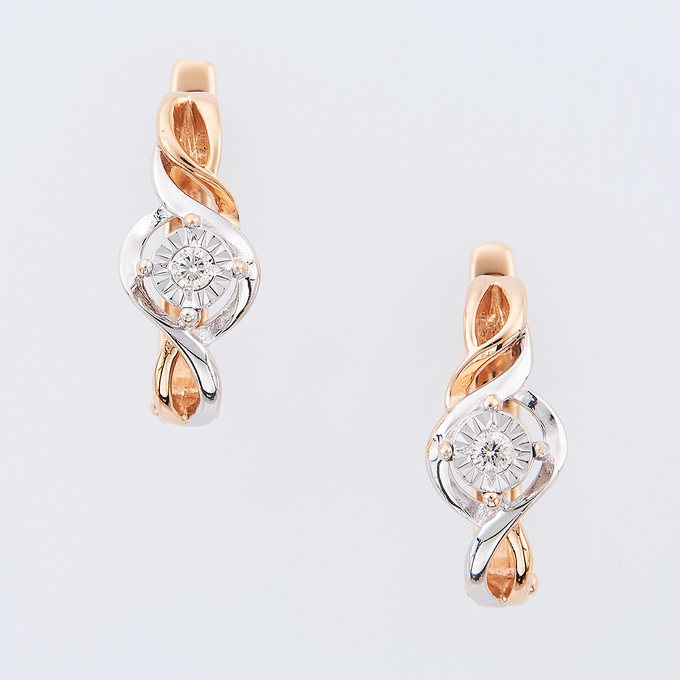 Серьги из золота 585 пробы c 2 бриллиантами