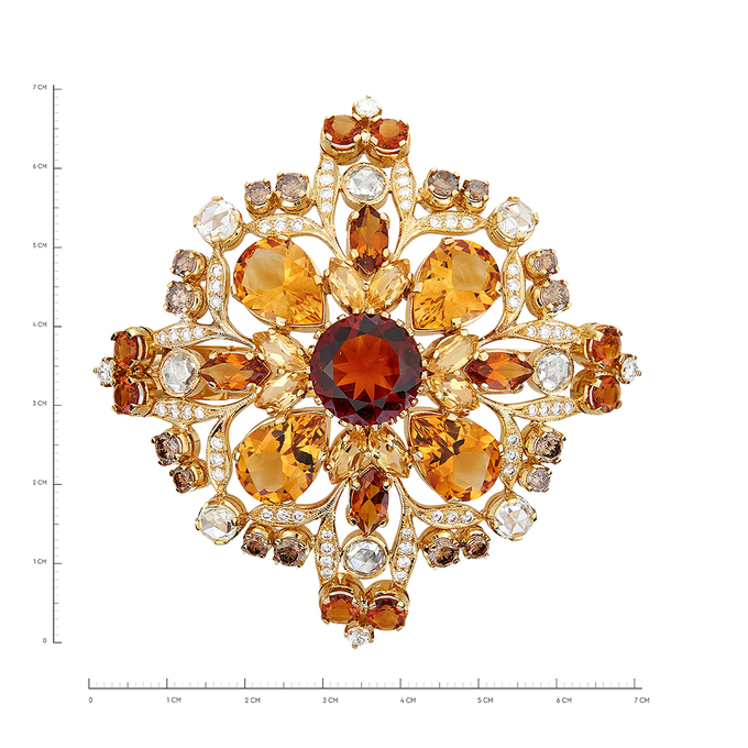 Брошь из золота 750 пробы c цитринами и бриллиантами, Л 2812 2911 за 755000