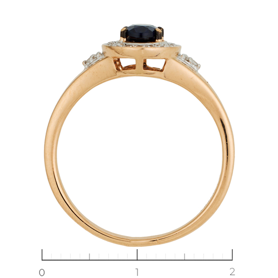Кольцо из красного золота 585 пробы c 28 бриллиантами и 1 синт. сапфиром, Л71018689 за 22320
