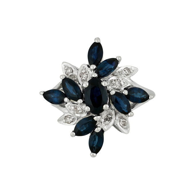 Кольцо из золота 585 пробы c сапфирами и бриллиантами