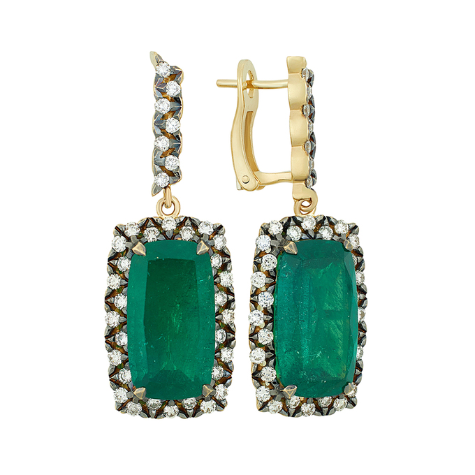 Серьги из золота 585 пробы c бриллиантами и синтетическими камнями, Л 7102 2360 за 159000