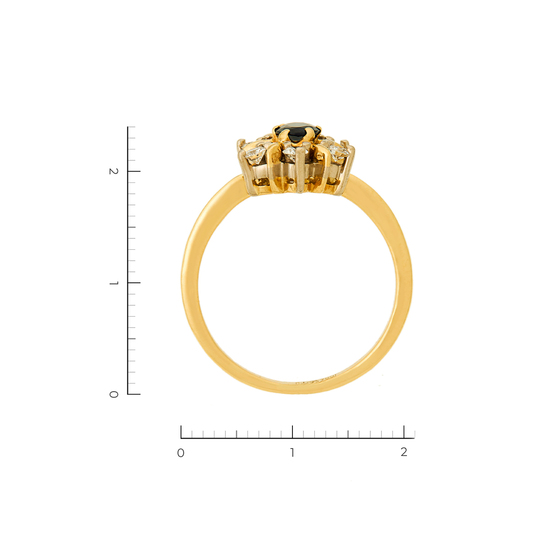 Кольцо из желтого золота 750 пробы c 6 бриллиантами и 1 сапфиром, Л47092876 за 65520