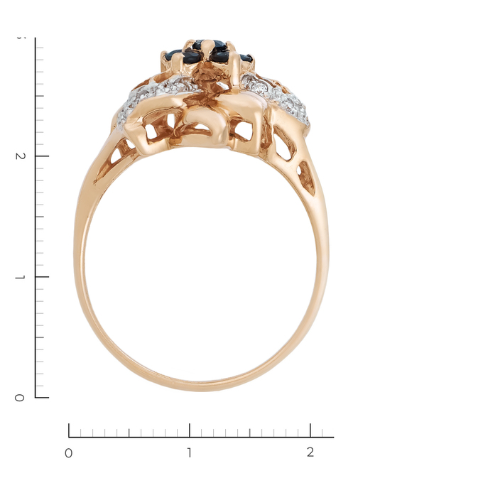 Кольцо из комбинированного золота 585 пробы c 6 сапфирами и 12 фианитами, Л 4608 5058 за 39130