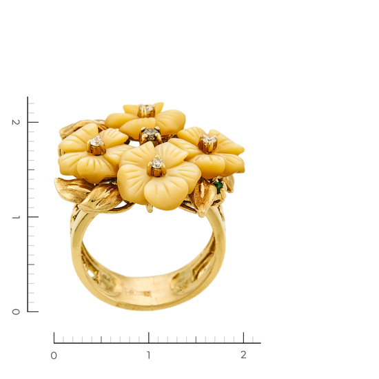 Кольцо из желтого золота 750 пробы c 6 бриллиантами и 4 перламутрами и 1 цвет. сапфиром и 1 гранатом, Л28083322 за 72000