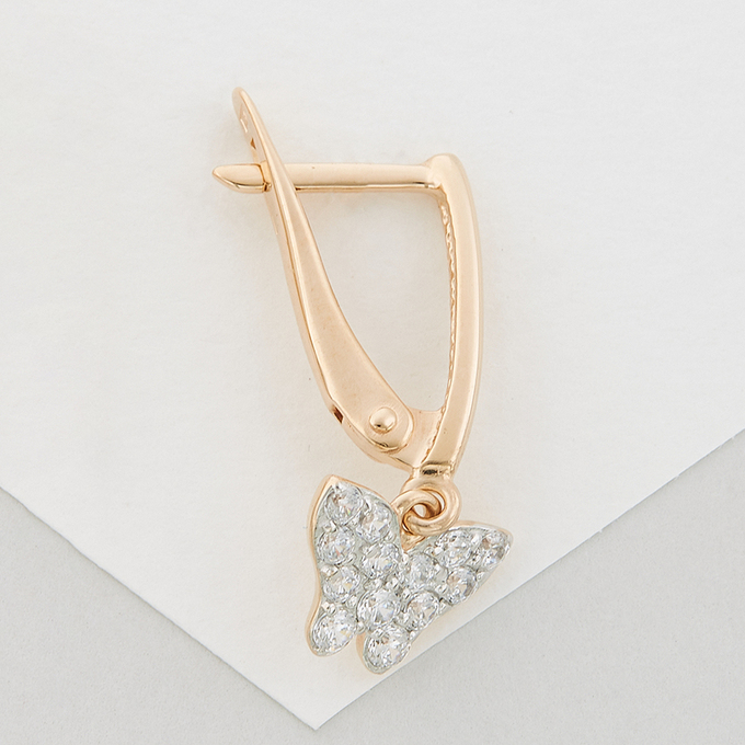 Серьги из комбинированного золота 585 пробы c фианитами