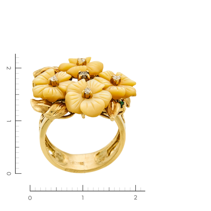 Кольцо из желтого золота 750 пробы c 6 бриллиантами и 4 перламутрами и 1 цвет. сапфиром и 1 гранатом, Л 2808 3322 за 80000