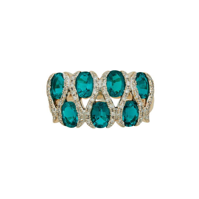 Кольцо из золота 585 пробы c бриллиантами и синтетическими изумрудами, Л 6602 2211 за 74400