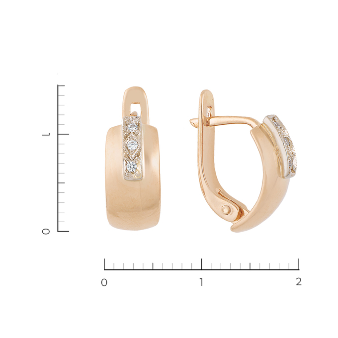 Серьги из комбинированного золота 585 пробы c 6 фианитами