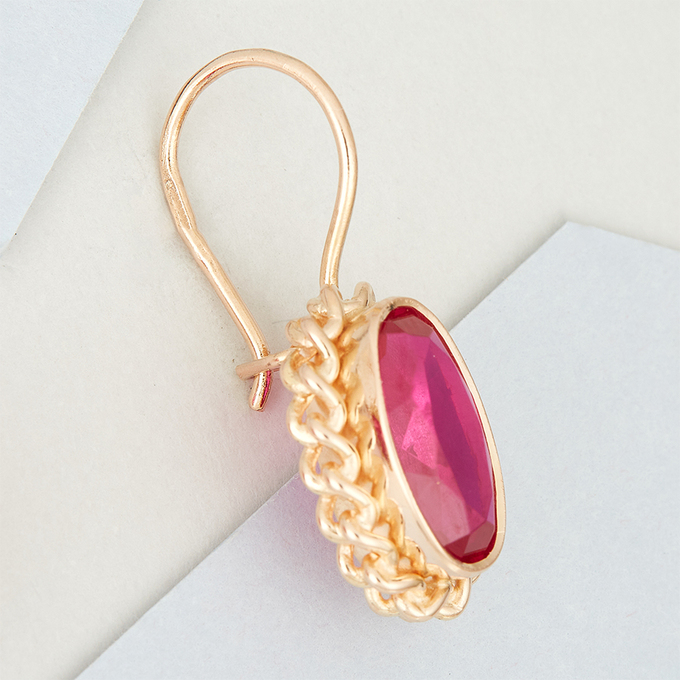 Серьги из красного золота 583 пробы c корундами