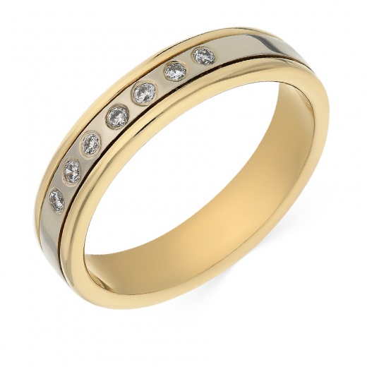 Кольцо обручальное из комбинированного золота 585 пробы c 7 бриллиантами 022099 фото 1