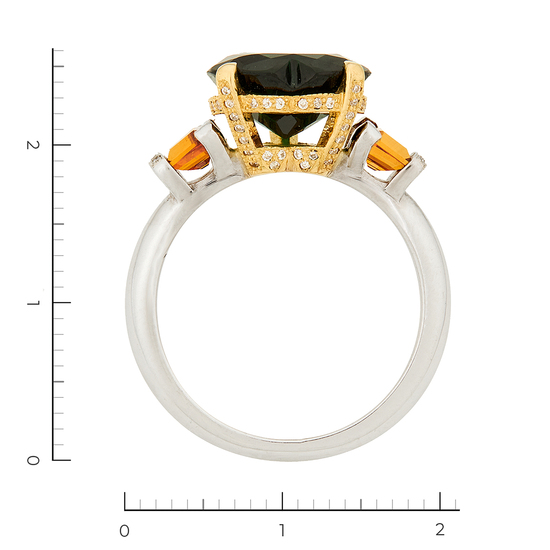 Кольцо из комбинированного золота 750 пробы c 1 тсаворитом и 2 гранатами и 70 бриллиантами, Л28093764 за 570000