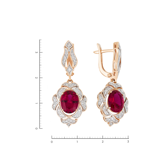 Серьги из золота 585 пробы c 66 бриллиантами и 2 корундами