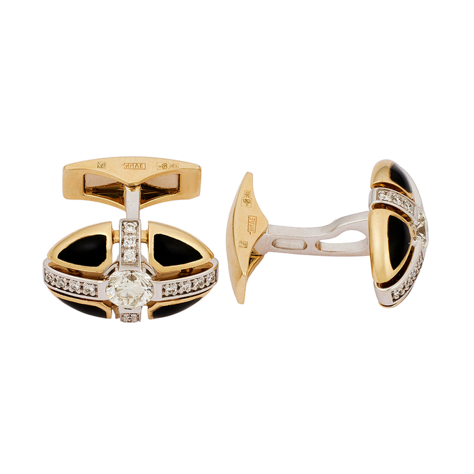 Запонки из золота 585 пробы c бриллиантами и ониксами, Ц О007 0848 за 247680
