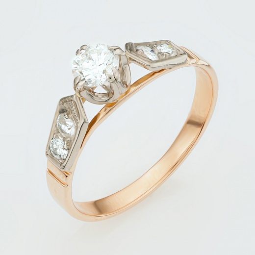 Кольцо из комбинированного золота 583 пробы c 5 бриллиантами Л09096208 фото 1