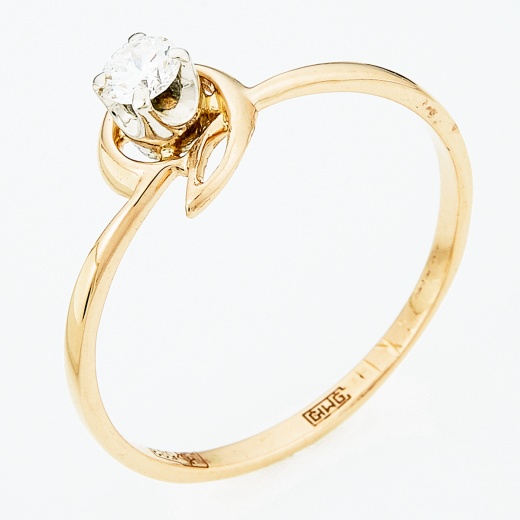 Кольцо из комбинированного золота 583 пробы c 1 бриллиантом Л30121421 фото 1