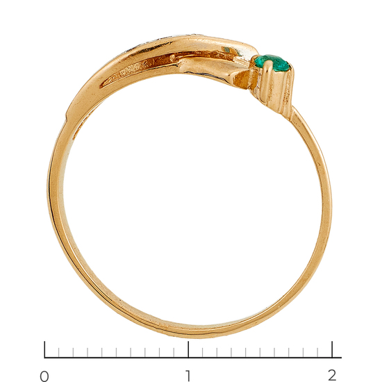 Кольцо из комбинированного золота 585 пробы c 3 бриллиантами и 1 изумрудом, Л73021188 за 9540