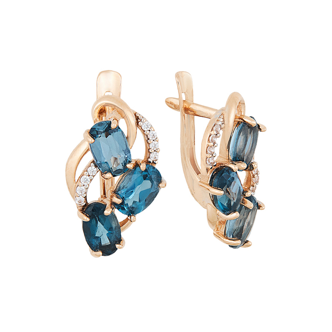 Серьги из золота 585 пробы c топазами Лондон и фианитами, Л 6302 1105 за 32080