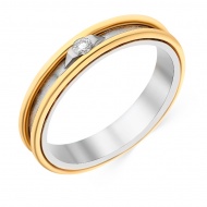 Кольцо обручальное из комбинированного золота 750 пробы c 1 бриллиантом, 048621 за 46 360 ₽