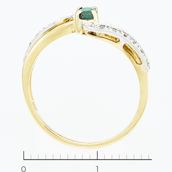 Кольцо из комбинированного золота 585 пробы c 1 изумрудом и 12 бриллиантами, Л45057209 за 10750