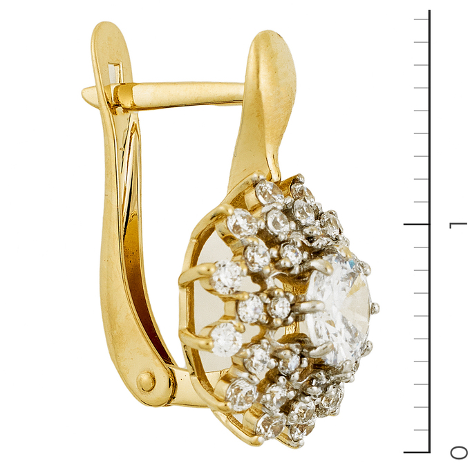 Серьги из желтого золота 585 пробы c фианитами