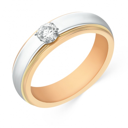 Кольцо обручальное из комбинированного золота 750 пробы c 1 бриллиантом 012878 фото 1