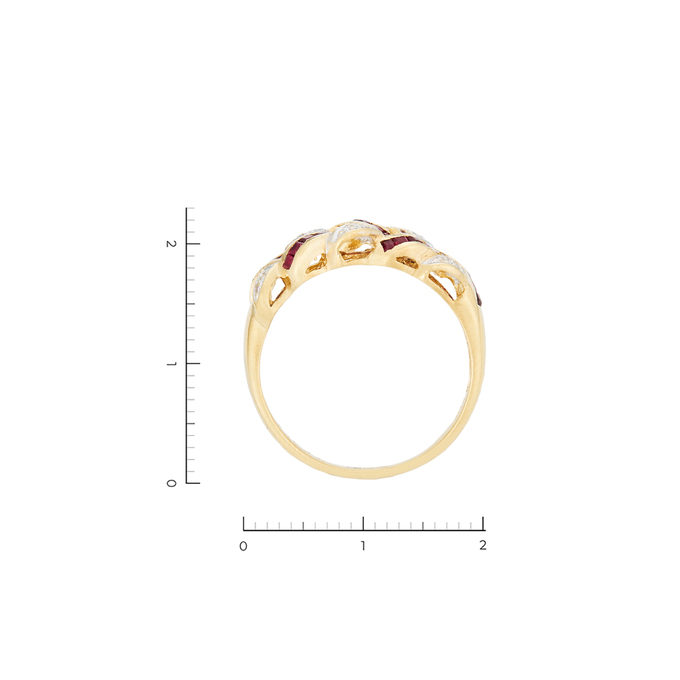 Кольцо из золота 750 пробы c 10 бриллиантами и 25 рубинами, Л 0910 7876 за 47760