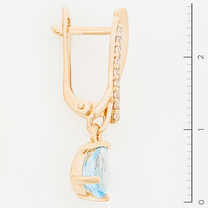 Серьги золото, 585, 3 к.,3,62 гр. (чистый вес 3,02 гр.); 2 Юв. кам. Голубой, 18 Фианит Бесцветный