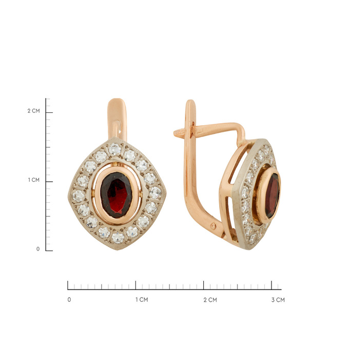 Серьги из золота 585 пробы с гранатами и бриллиантами, Ц О007 3346 за 89600
