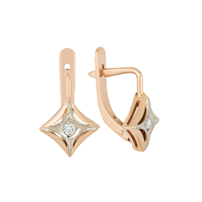Серьги из золота 583 пробы c 3 бриллиантами, Л 2508 6575 за 35920