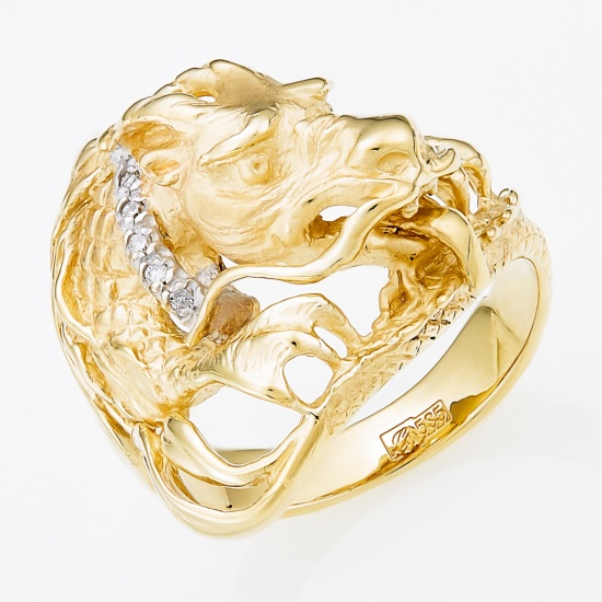 Кольцо из желтого золота 585 пробы c 5 бриллиантами