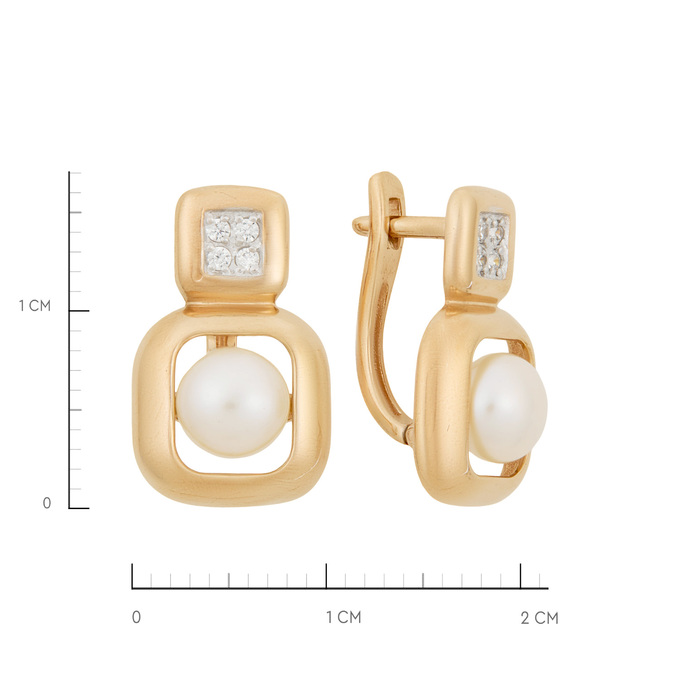 Серьги из золота 585 пробы c фианитами и культивированным жемчугом, Ц О007 2753 за 41000