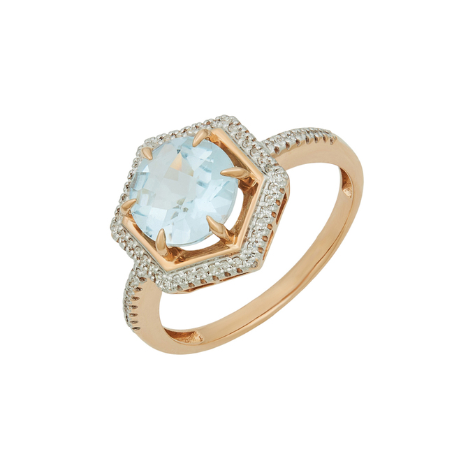 Кольцо из золота 585 пробы c топазом и бриллиантами