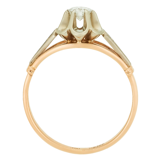 Кольцо из комбинированного золота 583 пробы c 1 бриллиантом, Л45070388 за 90230
