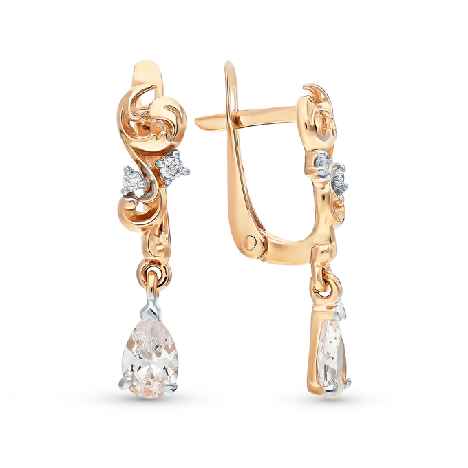 Серьги из красного золота 585 пробы c фианитами