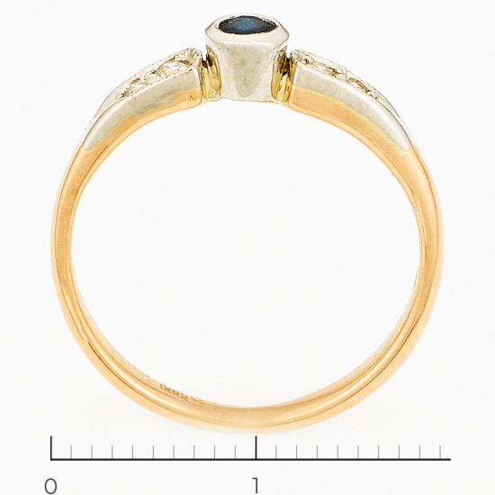 Кольцо из комбинированного золота 585 пробы c 4 бриллиантами и 1 сапфиром, Л46080685 за 11940