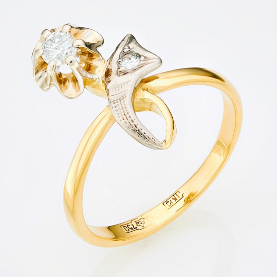Кольцо из комбинированного золота 750 пробы c 2 бриллиантами, Л36055445 за 31500
