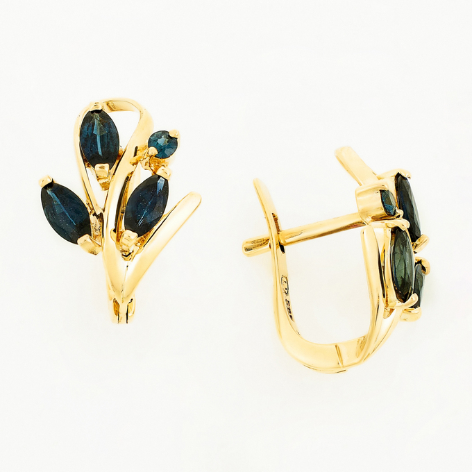 Серьги из золота 585 пробы c 8 сапфирами