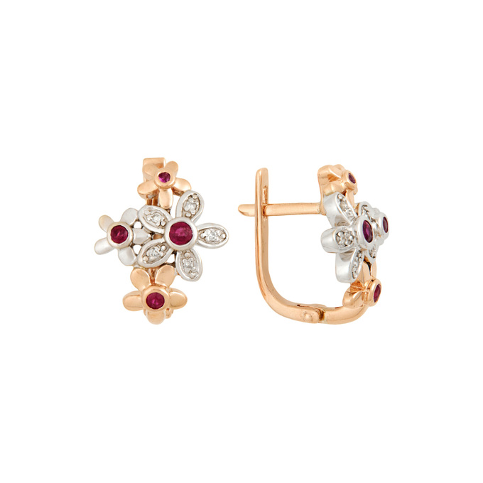 Серьги из золота 585 пробы с рубинами и бриллиантами, Ц О007 3446 за 60000