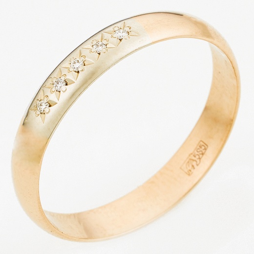 Кольцо обручальное из комбинированного золота 585 пробы c 5 бриллиантами Л22108502 фото 1