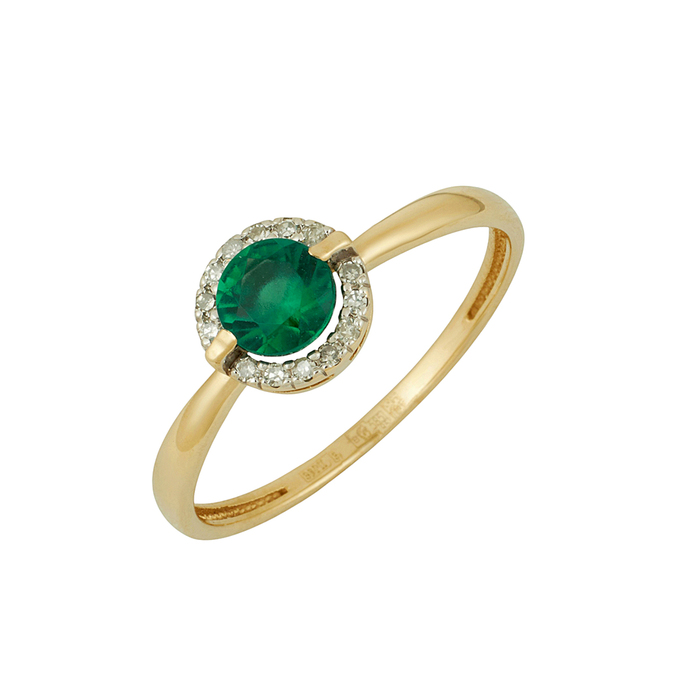 Кольцо из золота 585 пробы c бриллиантами и синтетическим изумрудом