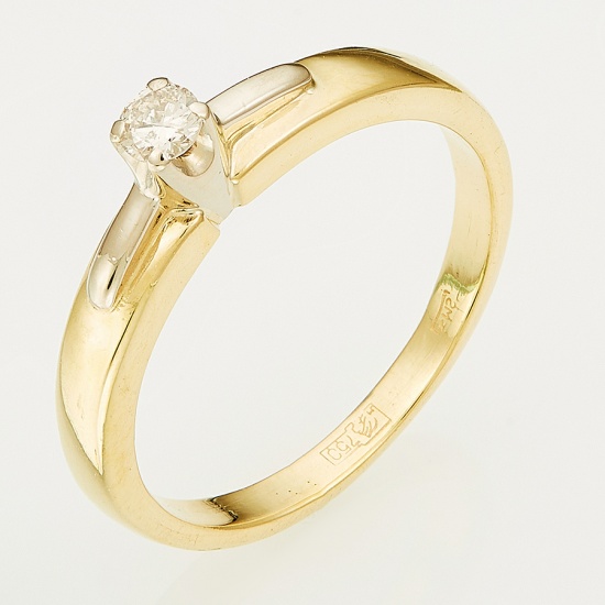Кольцо из комбинированного золота 750 пробы c 1 бриллиантом, Л39086555 за 25960