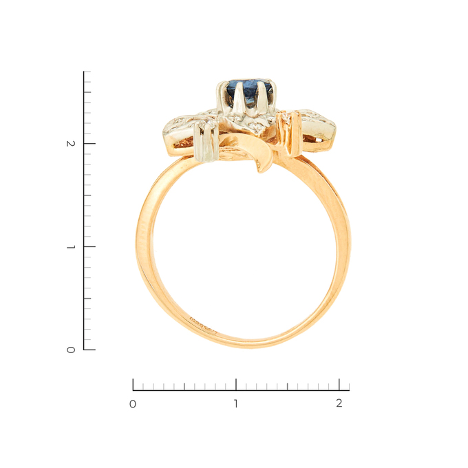 Кольцо из комбинированного золота 585 пробы c 18 бриллиантами и 1 сапфиром, Л 5204 7380 за 44940