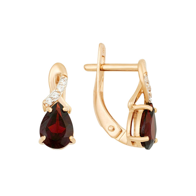Серьги из золота 585 пробы с гранатами и фианитами, Ц О007 3990 за 22000