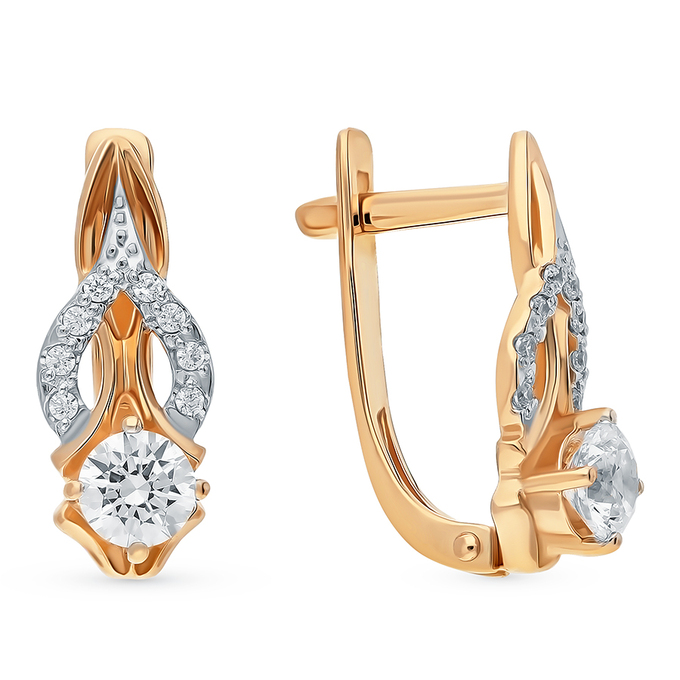 Серьги из красного золота 585 пробы c фианитами