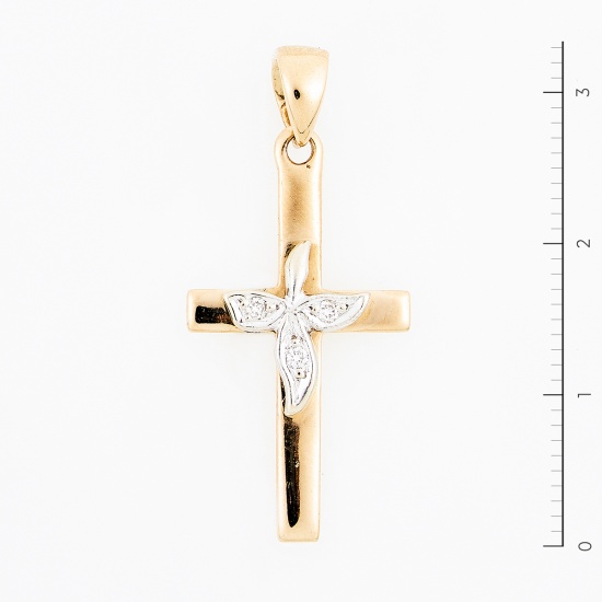 Крестик из комбинированного золота 585 пробы c 3 бриллиантами