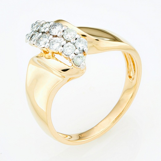 Кольцо из желтого золота 585 пробы c 12 бриллиантами Л33079503 фото 1